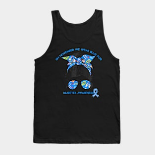 Womens In November We Wear Blue For Diabetes Awareness Blue Ribbon Tank Top